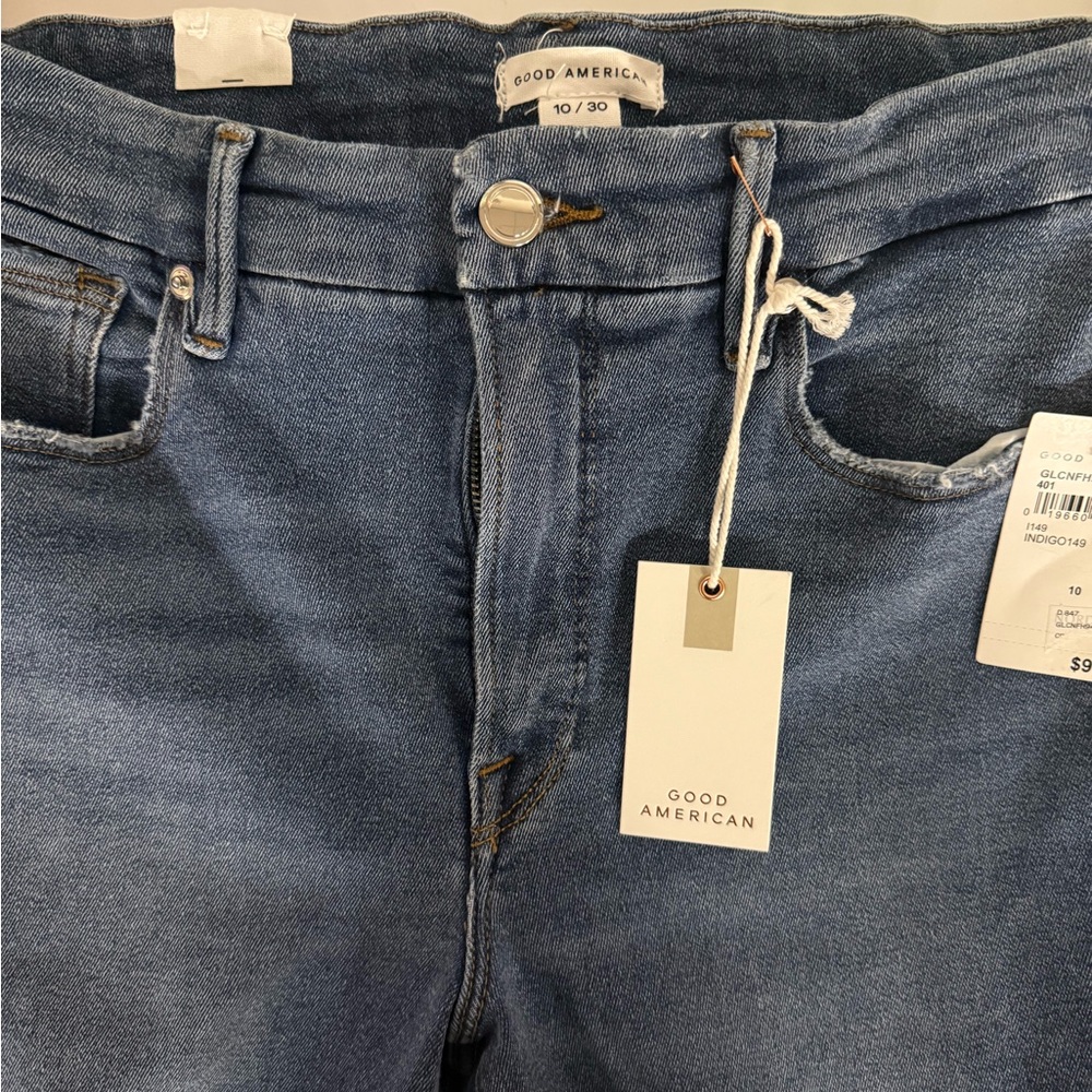 Good American Jeans Size 10/30 Distressed Good Legs Crop Side Step Skinny NEW